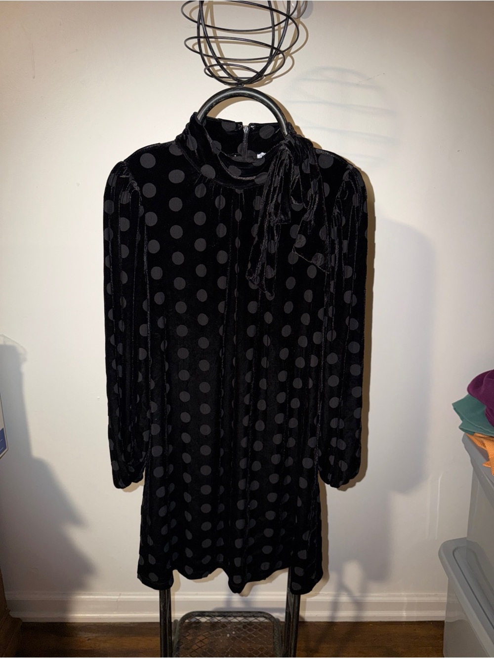 Calvin Klein Black Polka Dot Velvet Mini Dress - Picture 2 of 5
